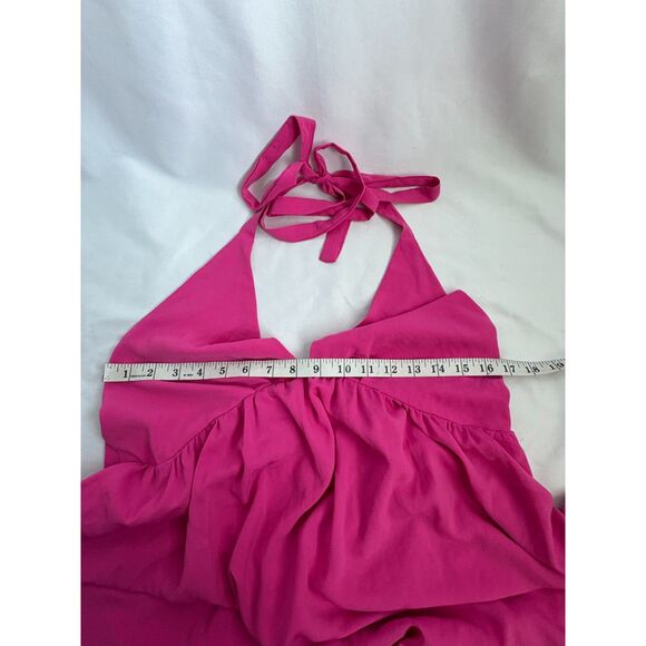 Maxi Magenta Hot Pink Halter Neck Dress Size M Barbiecore Feminine Open Back - Picture 9 of 10